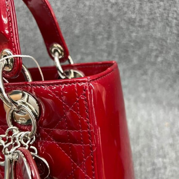 100% Authentic Dior Patent Medium Red Leather Satchel Bag - Picture 7 of 16